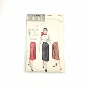 Vintage 1950s Four-Gore Slim Skirt Sewing Pattern, Butterick 6888, High-Waist Pleated Grease-Style Pencil Skirt