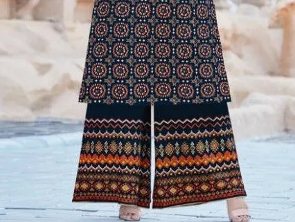 Womens Teal Rayon Printed Kurti with Palazzo Pant