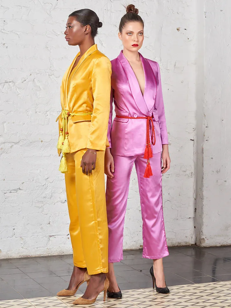 ZCrave Art Tasseled Satin Blazer   Pants (Two-Piece Set) in Pink (As Worn by Ciara)